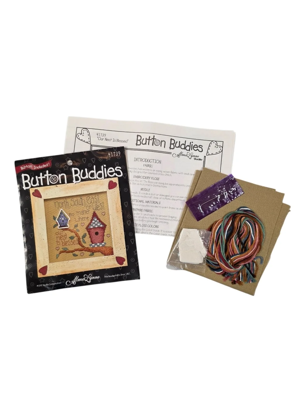 Vintage Bucilla Button Buddies Cross Stitch Kit 1997 Birdhouse DIY Cottagecore